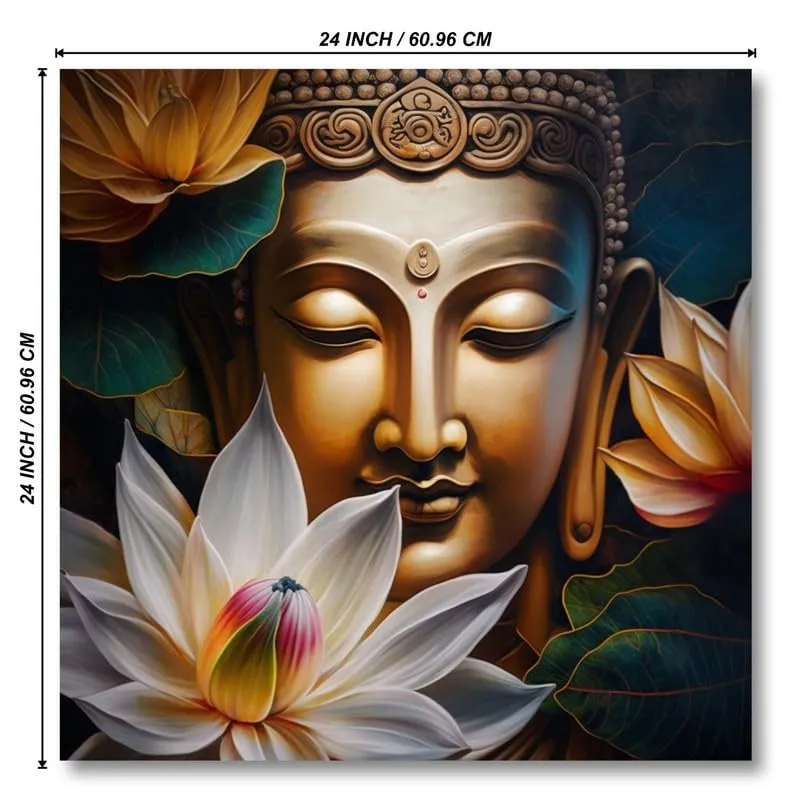 SAF paintings Wooden Framed Lord Buddha Canvas Wall Painting for Home Décor And Office||For Bedroom,Living Room Home wall and Office Interior 24X24Inch and Office CR-268