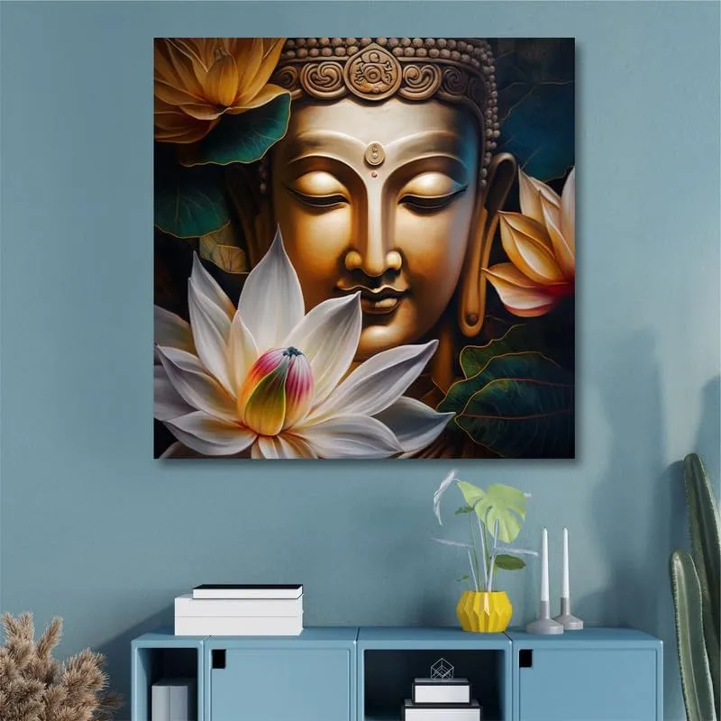 SAF paintings Wooden Framed Lord Buddha Canvas Wall Painting for Home Décor And Office||For Bedroom,Living Room Home wall and Office Interior 24X24Inch and Office CR-268