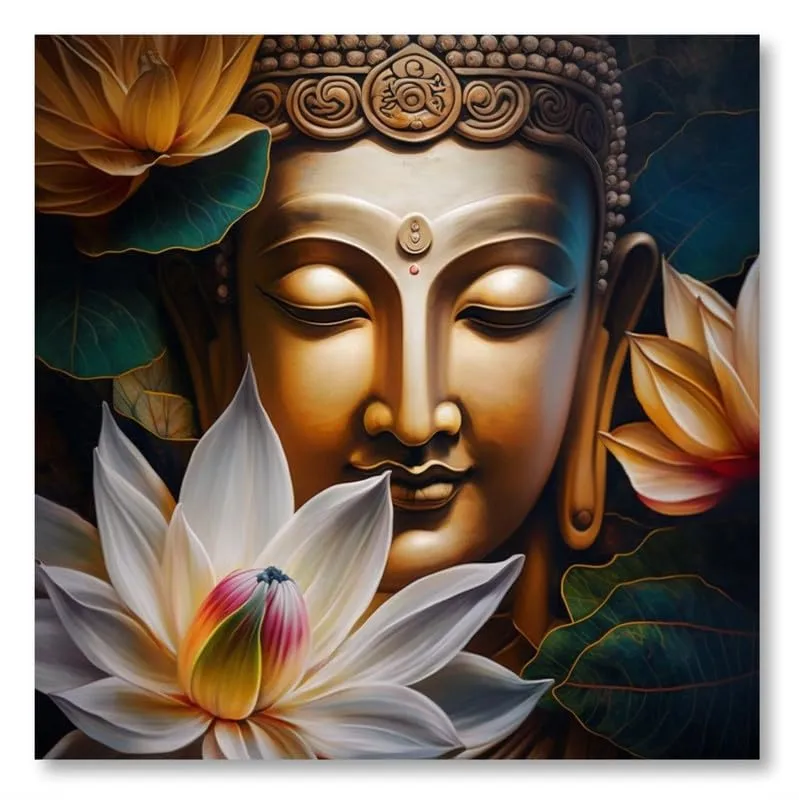 SAF paintings Wooden Framed Lord Buddha Canvas Wall Painting for Home Décor And Office||For Bedroom,Living Room Home wall and Office Interior 24X24Inch and Office CR-268