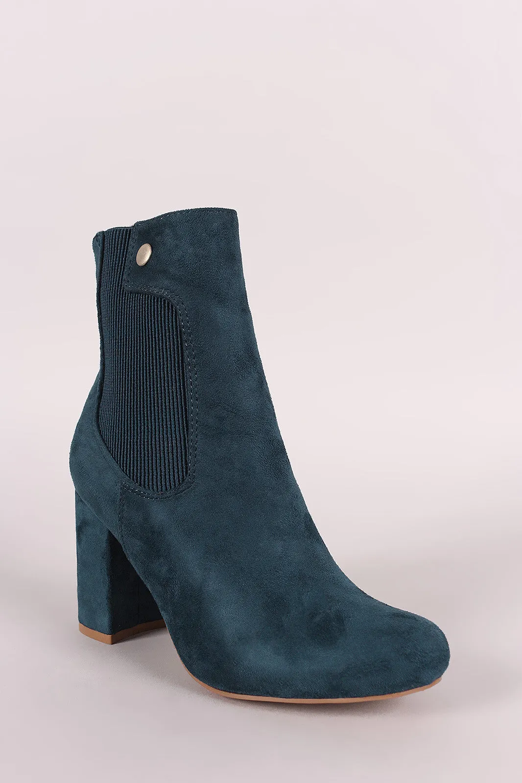 Shoe Republic LA Suede Elastic Gore Chunky Heeled Ankle Boots