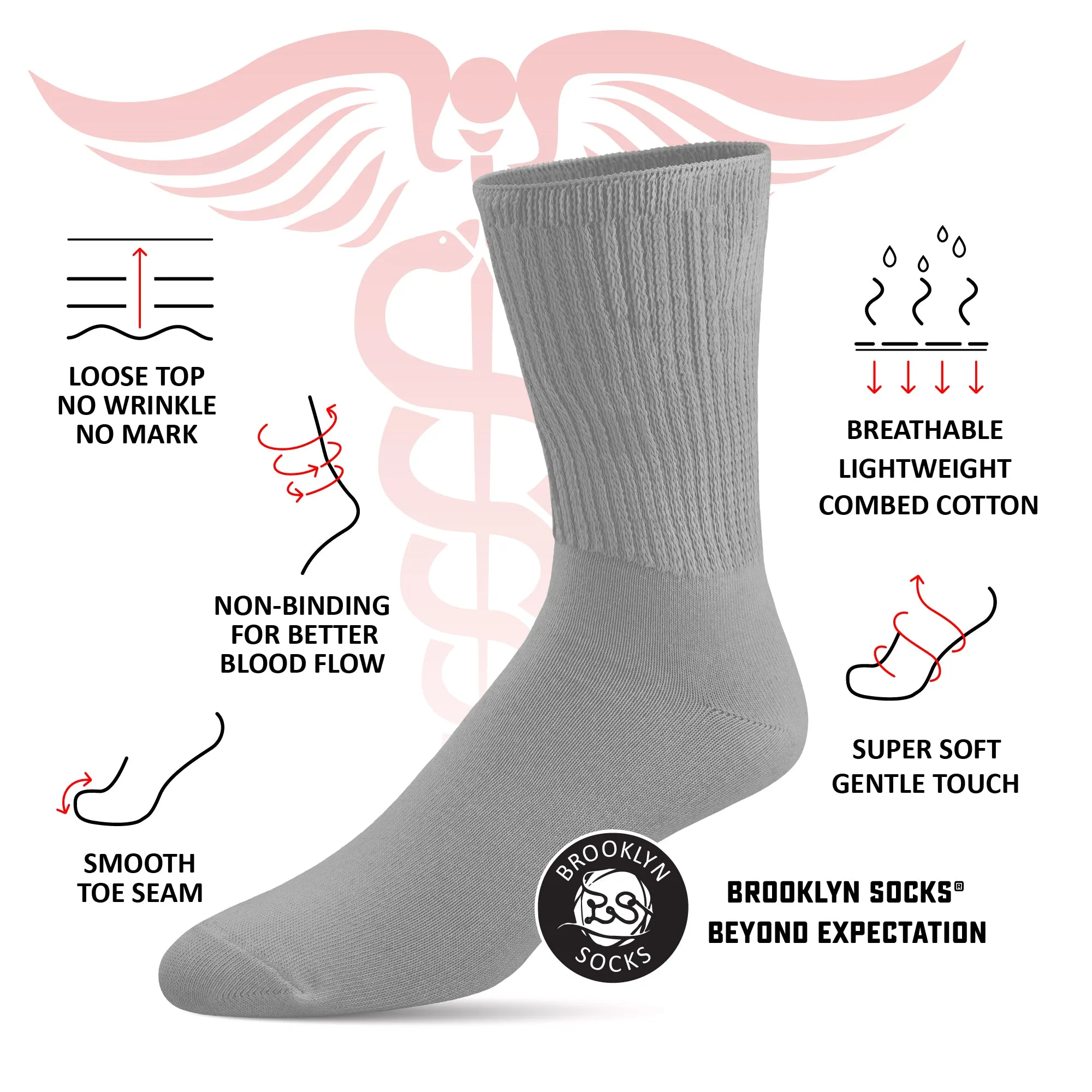 Thin Combed Cotton Diabetic Socks, Loose, Wide, Non-Binding Low-Crew Socks (Fits Shoe Size 7-11 )