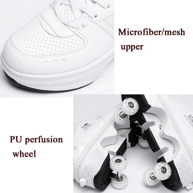 Two-Purpose Skating Shoes Deformation Shoes Double Row Rune Roller Skates Shoes, Size: 34(High-top With Light (White))