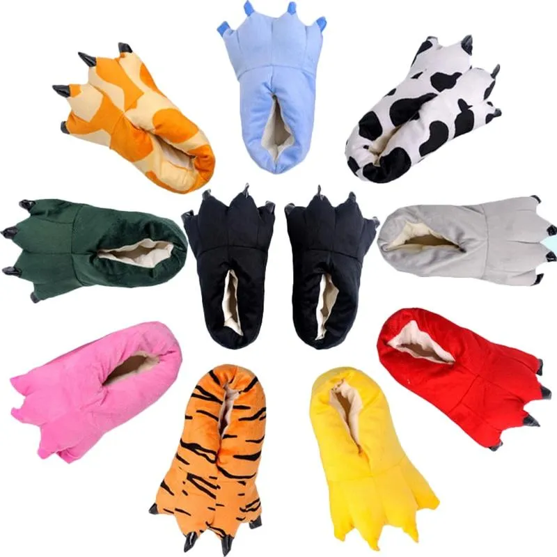 Unisex Winter Warm Soft Indoor Creative Animal Paws Plush Slippers