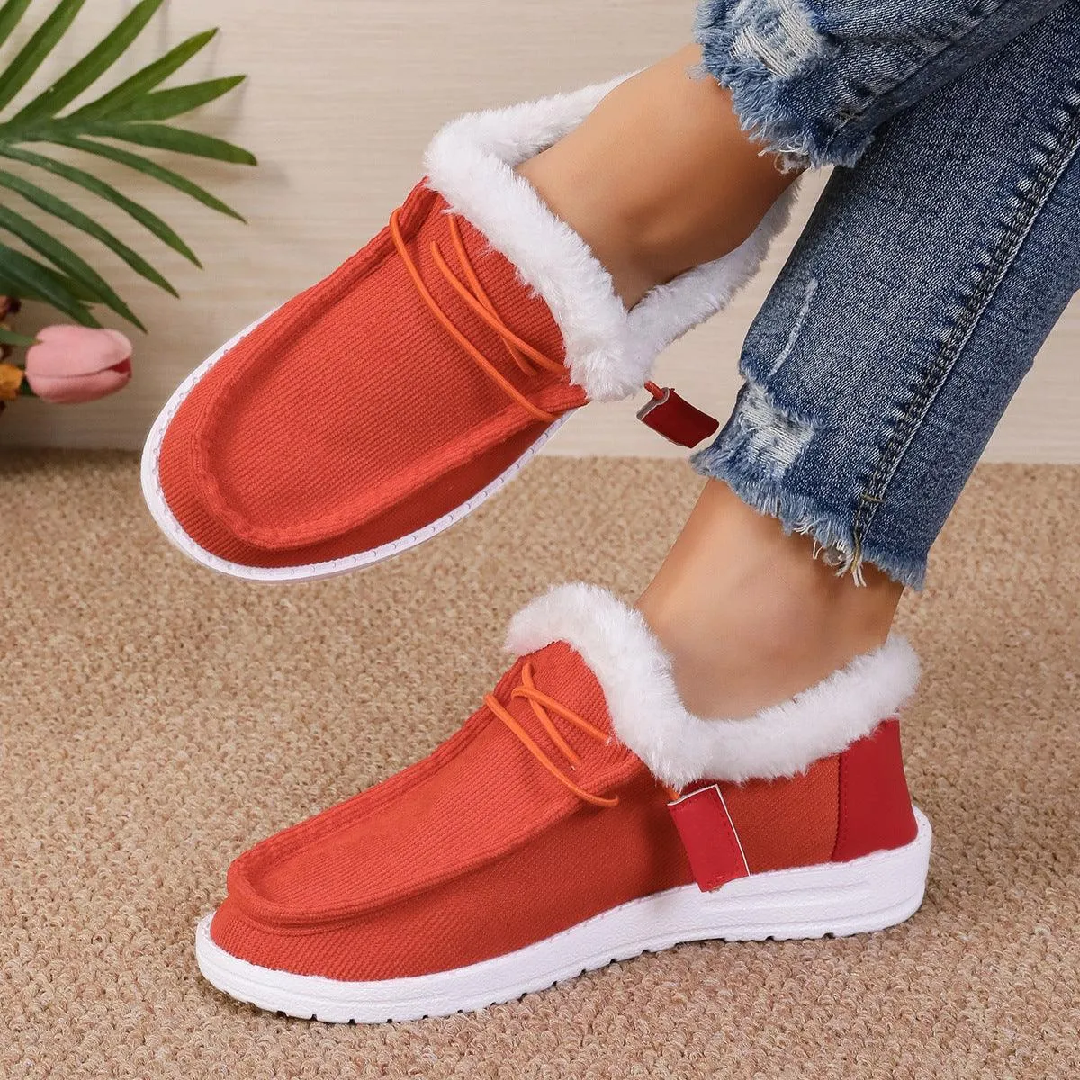 Women's Round Head Lace Plus Velvet Warm Shoes