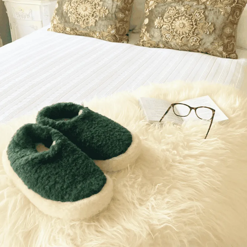 Wool Slippers Forest Green