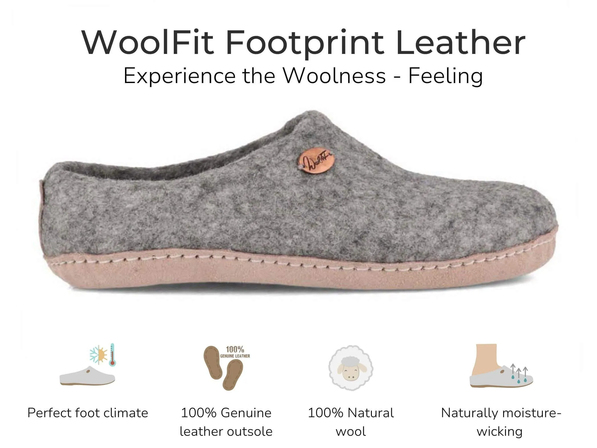 WoolFit Footprint | Felt Slippers with Footbed & Leather Sole